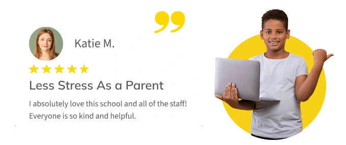 Testimonial from parent Katie M.: "I absolutely love this school and all the staff! Everyone is so kind and helpful."